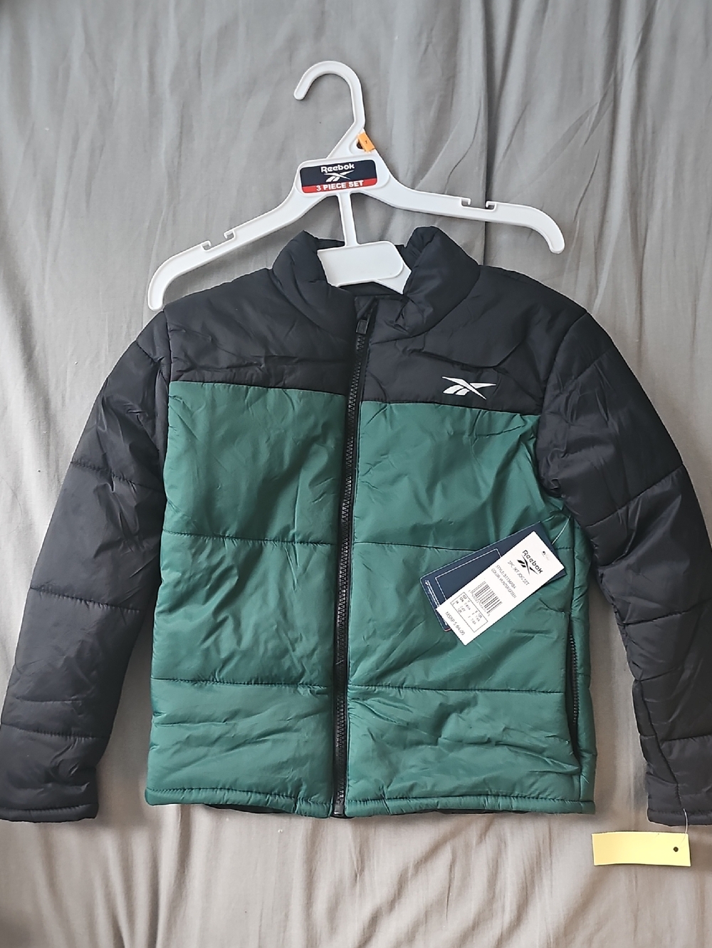 Reebok Kids Green and Black Quilted Puffer Jacket